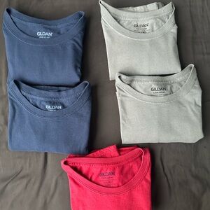 Gildan T-Shirts in Blue, Gray, and Red